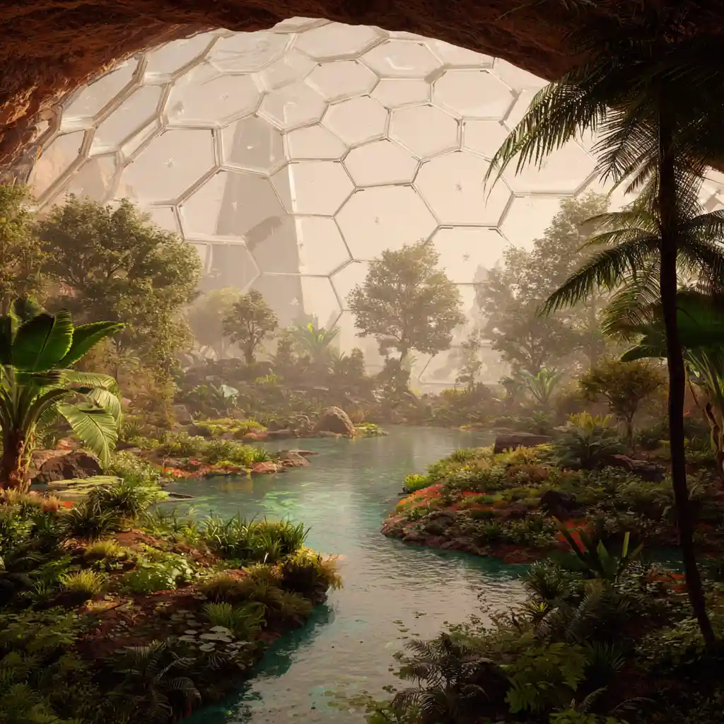 futuristic Martian colony park