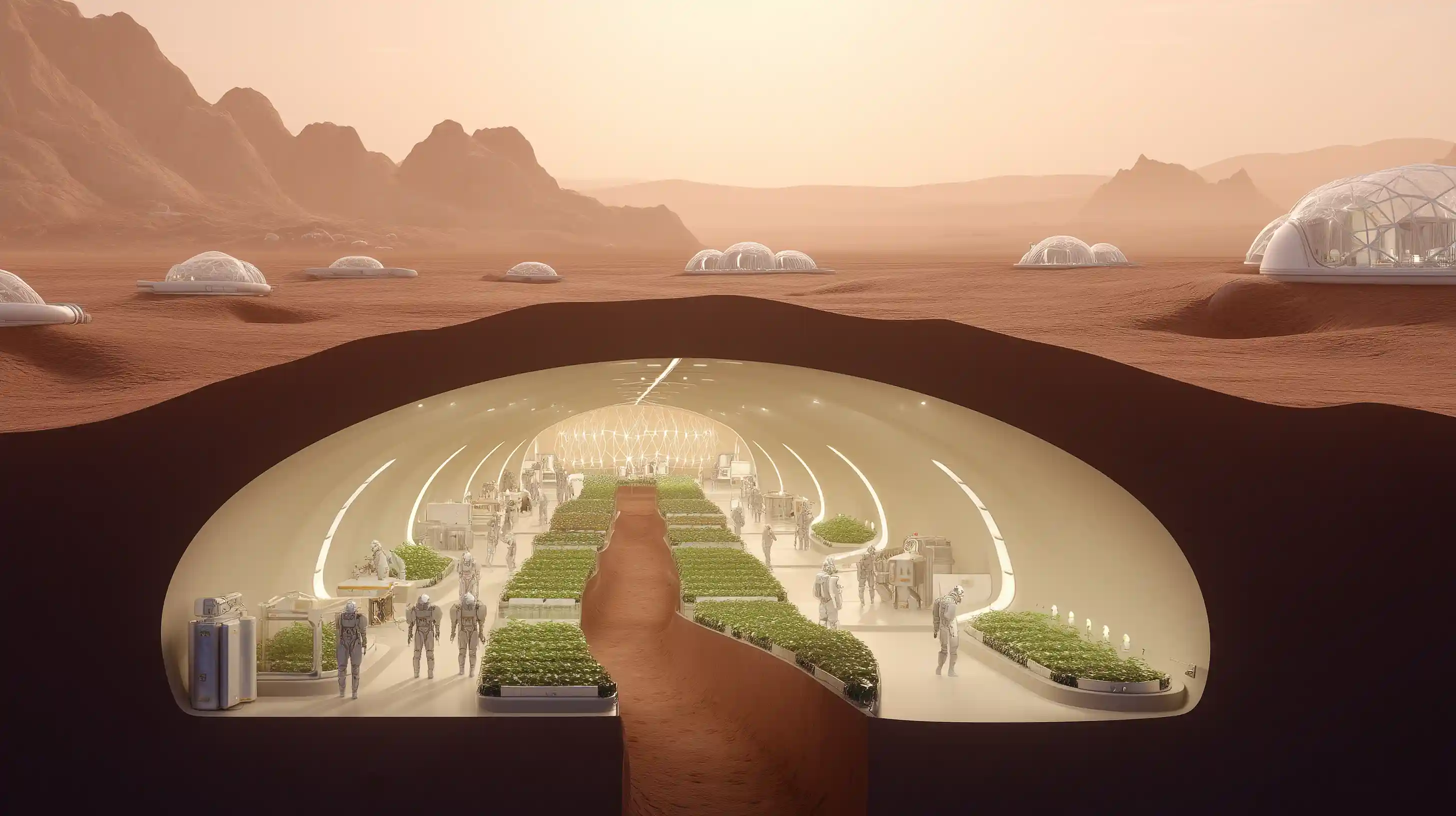 mars cross section of an underground city