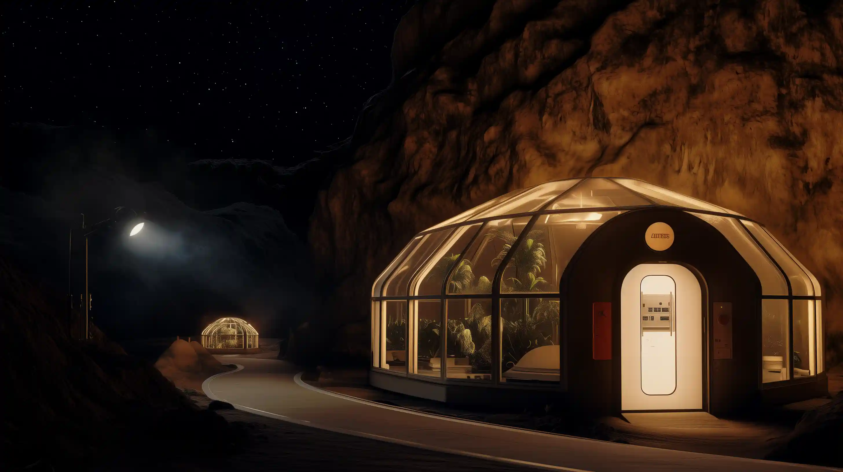mars road greenhouses night