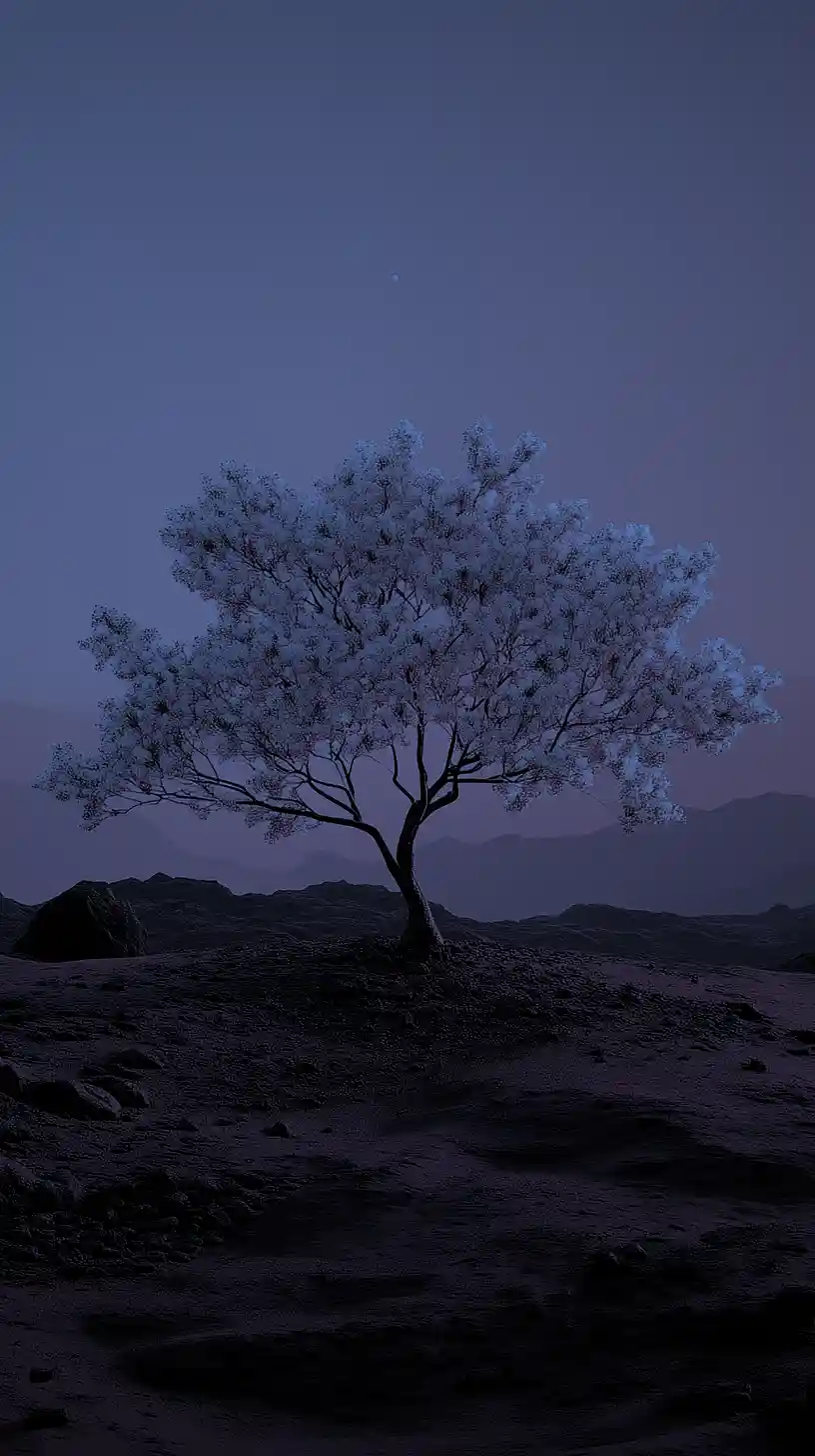 martian night and blooming apple tree