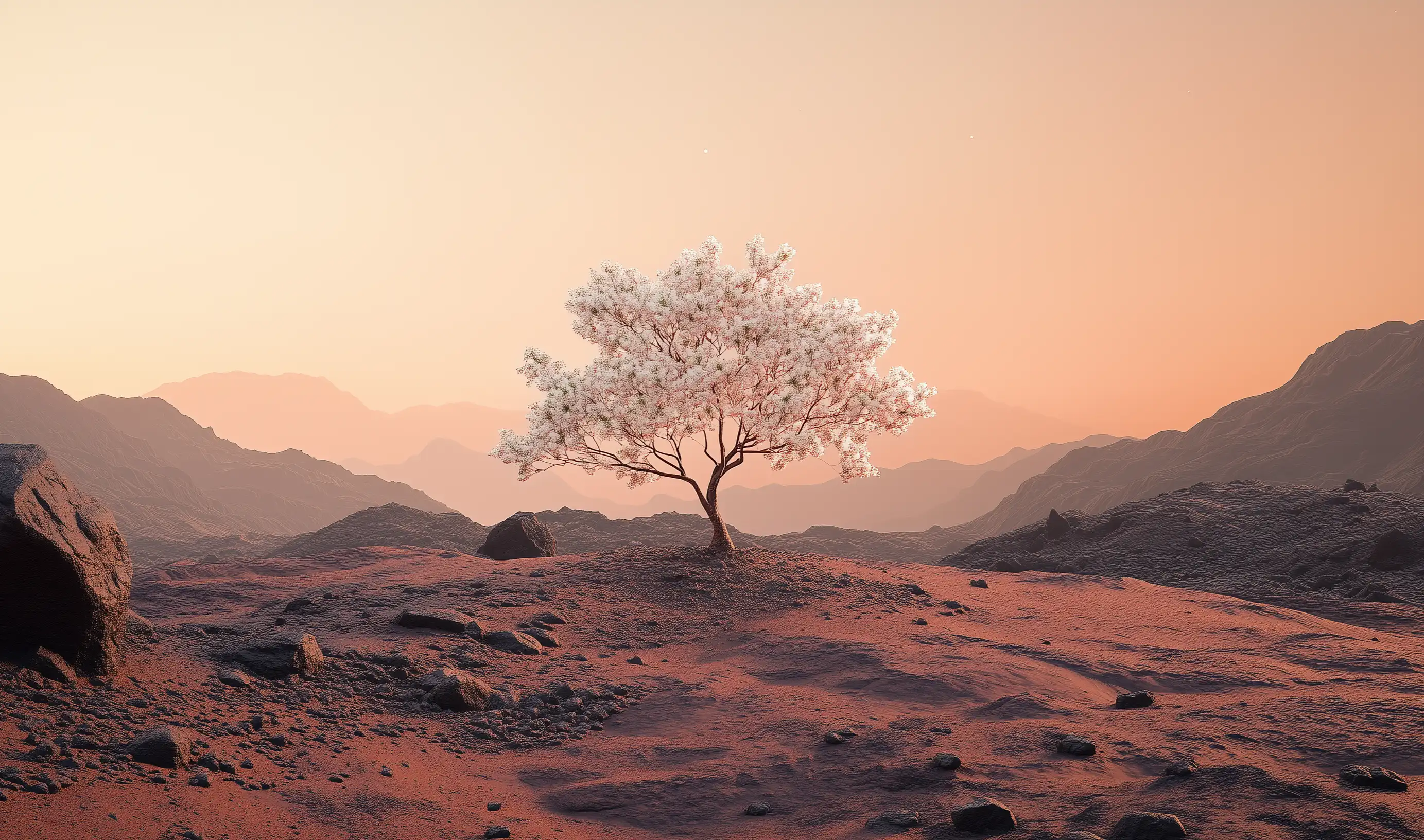 Blooming apple tree on Mars